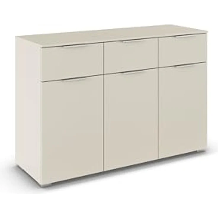 Rauch Möbel Alabama, Kommode für Schlafzimmer, Kinderzimmer, Garderobe, Flur, 3-türig, mit 3 Schubladen, Soft-Close-Fuktion, Farbe Beige, Griff Alufarben, Maße 120 x 81 x 42 cm – Bild 1