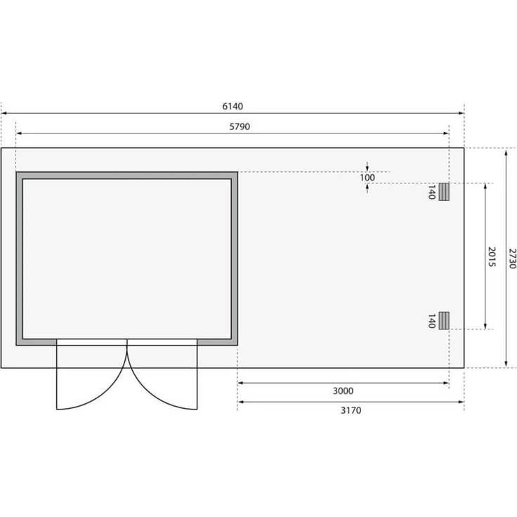 Gartenhaus Bastrup 3 - 579x237 cm mit Anbaudach 3,00 m mit Rückwand, 28 mm Holz naturbelassen – Bild 2