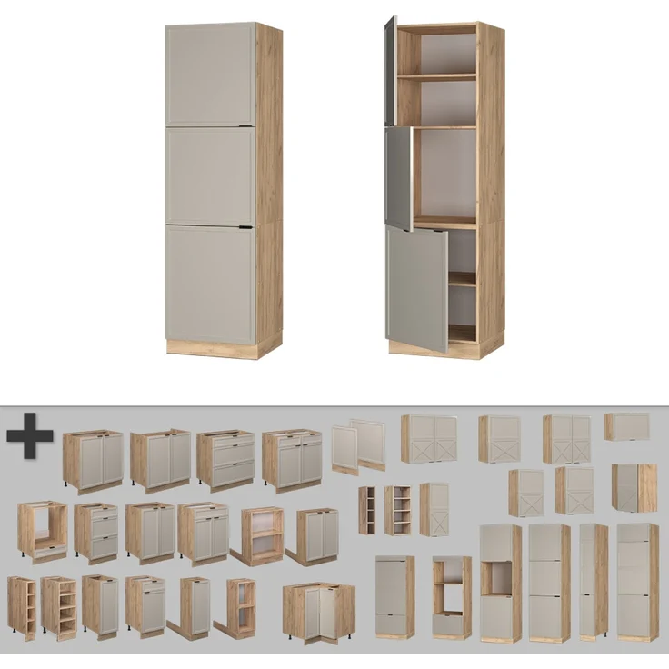 Vorratsschrank Fame-Line GrauBeige/Goldkraft Eiche 60 cm Vicco – Bild 5