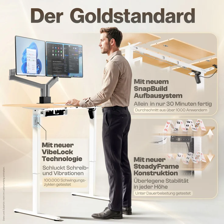 LUTIVO Foxtrot, Höhenverstellbarer Schreibtisch Elektrisch, Memory-Funktion und Kabelmanagement, 140 x 60 cm, Weiß/Holz – Bild 6