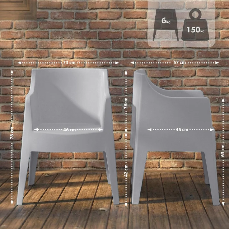 CLP 6er Set Gartenstühle Bartal stapelbar wetterfest UV-beständig bis 150 kg,grau – Bild 2