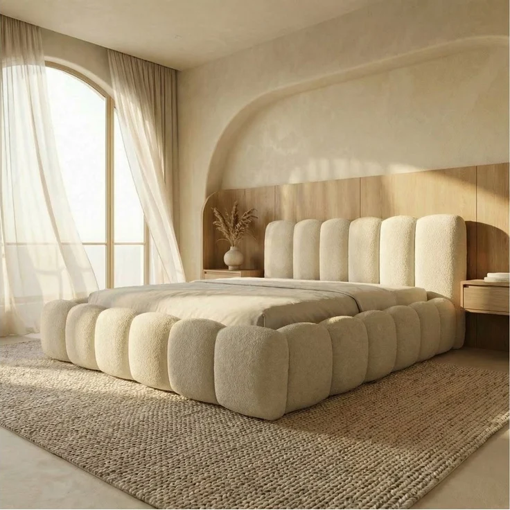yourhouse24 Polsterbett DALLAS Slim Bubble-Design aus Bouclé, inkl. Bettkasten, Platzsparendes Chunky-Bett mit vertikaler Steppung – Bild 3