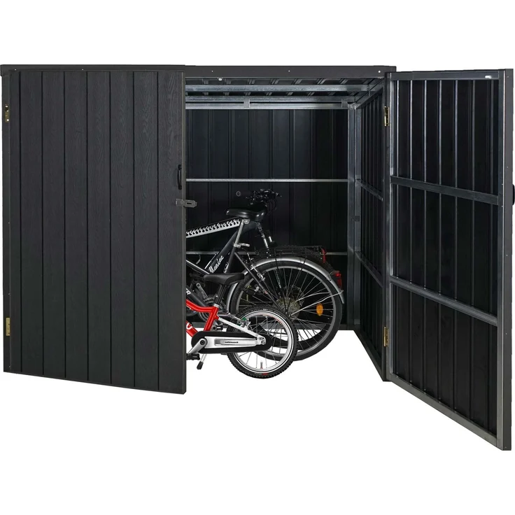 WPC-Fahrradgarage HWC-J29, Geräteschuppen Fahrradbox, Metall Holzoptik abschließbar ~ 4 Räder 172x213x160cm anthrazit – Bild 1
