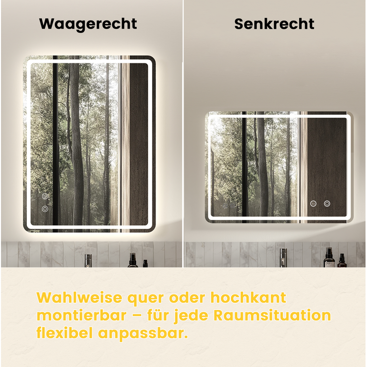 Badezimmerspiegel mit LED-Beleuchtung, Touchsteuerung & Anti-Beschlag, 60x80 cm, Silber – Bild 3
