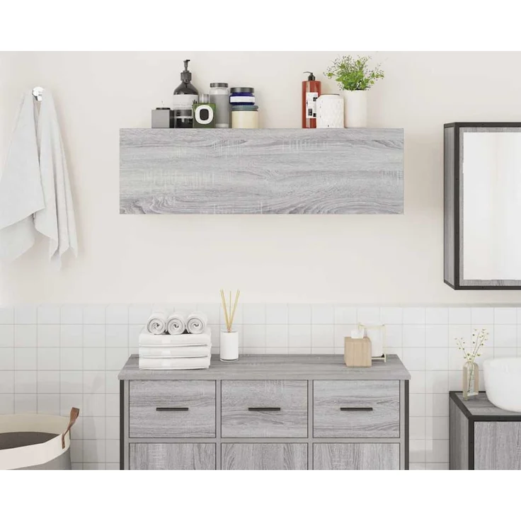 vidaXL Bad-Wandschrank Grau Sonoma 100x25x30 cm Holzwerkstoff 860099 – Bild 3