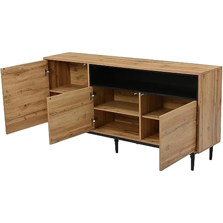 FurnitureR Stylischer Wohnzimmerschrank aus Holz mit Schwarzem Element, Langlebiger Metallrahmen, Modernes Design für Minimalistischen Wohnstil, Platzsparend – Bild 5