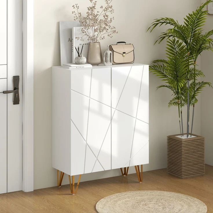 Schuhschrank, Schuhregal, 2 Türen, verstellbare Einlegeböden, 72 x 31,5 x 95 cm, weiß lackiert – Bild 3