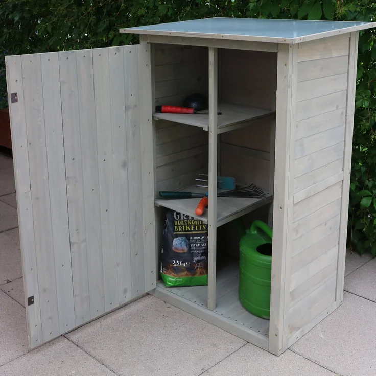 HABAU Gartenschrank "Benno" aus Holz, Grau, 76 x 56 x 117 cm – Bild 4
