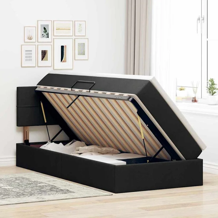 vidaXL LED-Speicherbett mit Matratze Schwarz 90 x 190 cm Stoff 3371114 – Bild 4
