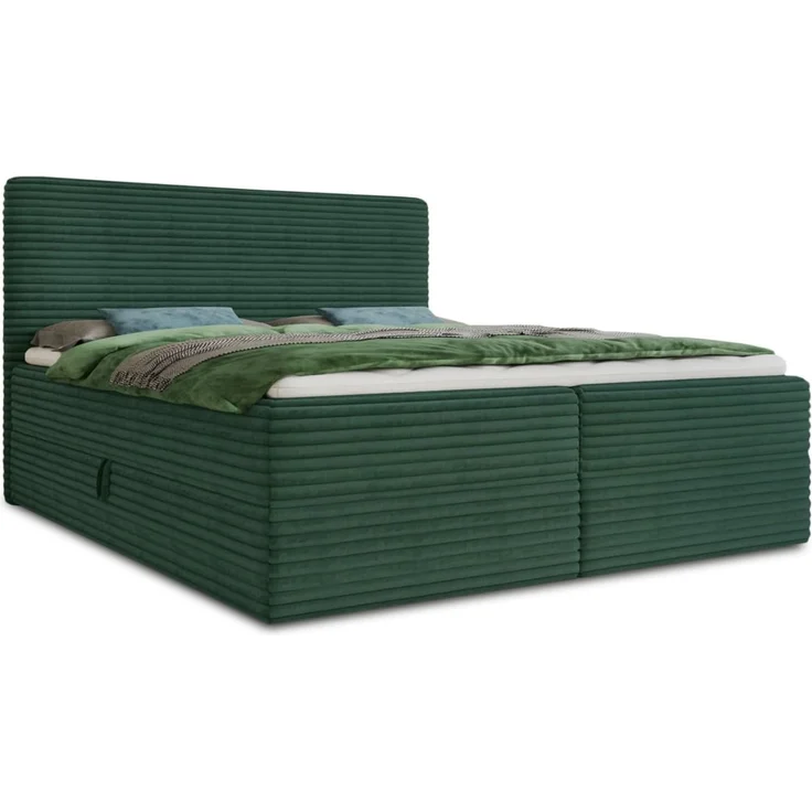 Boxspringbett Mollo mit 2 Bettkästen, Doppelbett mit Bonell-Matratze und Topper, Polsterbett in weichem Cordstoff, Bett, Bettgestell für Schlafzimmer (Grün (Tilia 39), 160 x 200 cm) – Bild 1