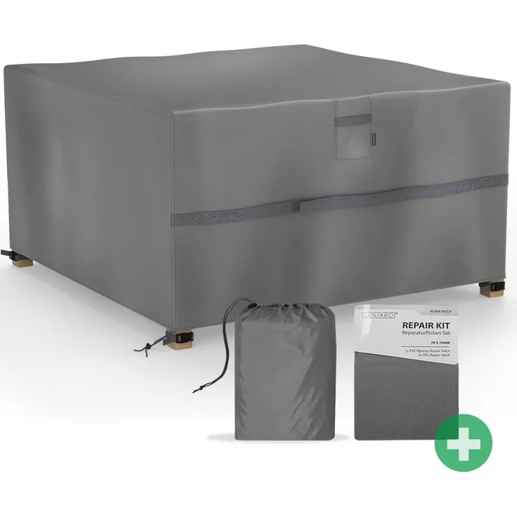 SANZARO Abdeckung Gartenmöbel Winterfest - 600D Oxford mit RipStop-Technologie, Schwerlast 320g, Reißfest & UV-Beständig, Schutzhülle für Gartentisch Sitzgruppe Balkonmöbel, 135 x 135 x 70 cm