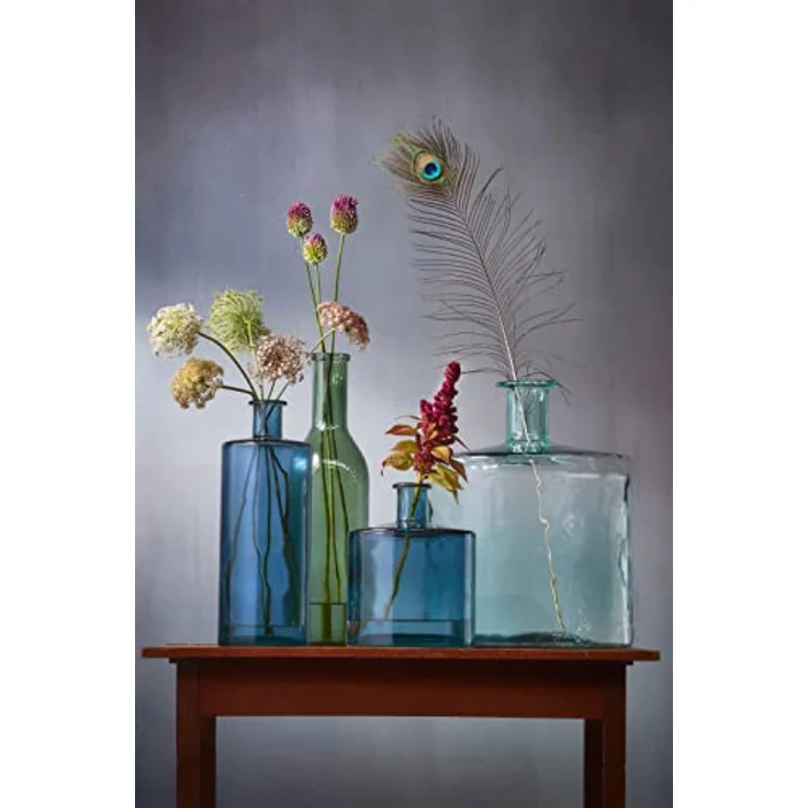 Mica Decorations 1006770 Blumen Guan Vase, recyceltes Glas in wohnlichem Blau, H26 x Ø21 cm – Bild 5