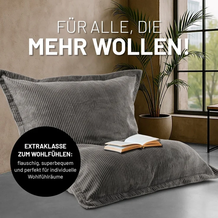 Lumaland Sitzsack Classic XXL Cord | Riesen Sitzsack XXL mit Softer Rippenstruktur – ideal zu Cord Sofa & Sessel Indoor Bean Bag für Wohnzimmer, Schlafzimmer & Co. - 380 L, 140x180 cm – Bild 6