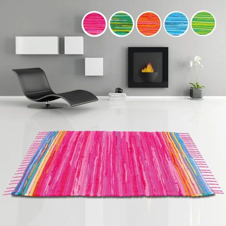 Flickenteppich handgewebter Teppich aus Baumwolle, stylischer und strapazierfähiger Fleckerlteppich in vielen verschiedenen modischen Ausführungen erhältlich (140 x 200cm / pink - rosa) – Bild 3