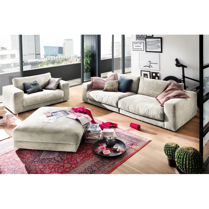 KAWOLA Big Hocker MADELINE Polsterhocker Cord cremeweiß 43 x 120 x 120 cm – Bild 6