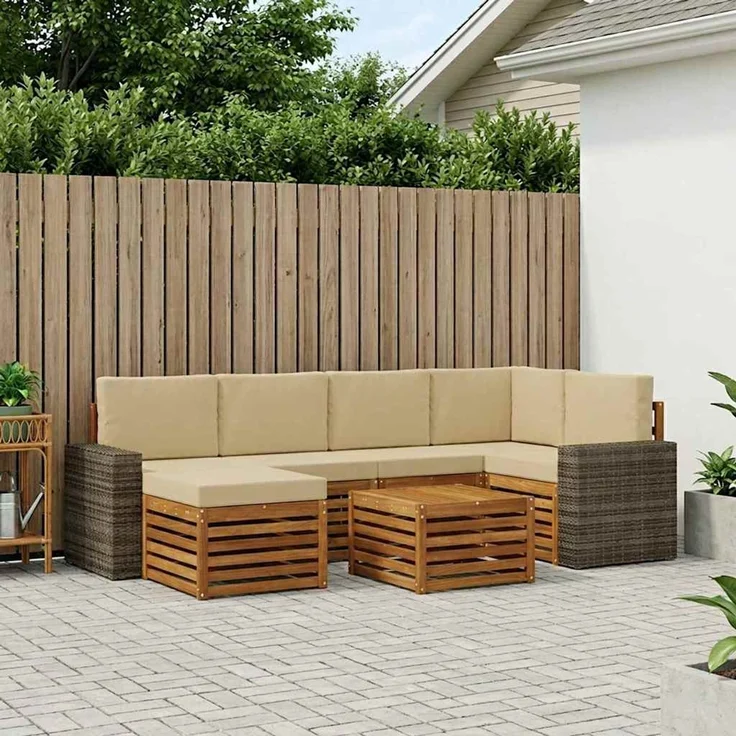 vidaXL Outdoor-Sofagarnitur 7 stk. 5-Sitzer Natur und Beige 3384609 – Bild 1
