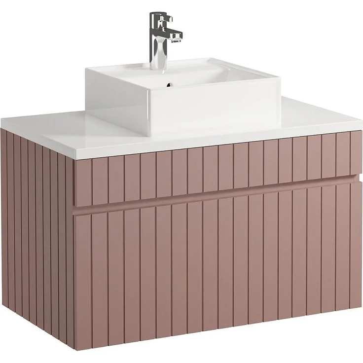 Vente-unique - Waschbeckenunterschrank hängend mit Ablagen & Aufsatzwaschbecken - Streifenoptik - Rosa - 80 cm - SATARA – Bild 4