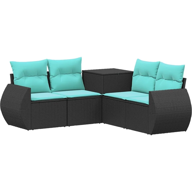 vidaXL Sofa Set 5 stk. Schwarz und Blau Polyrattan und Stahl 3447890 – Bild 2