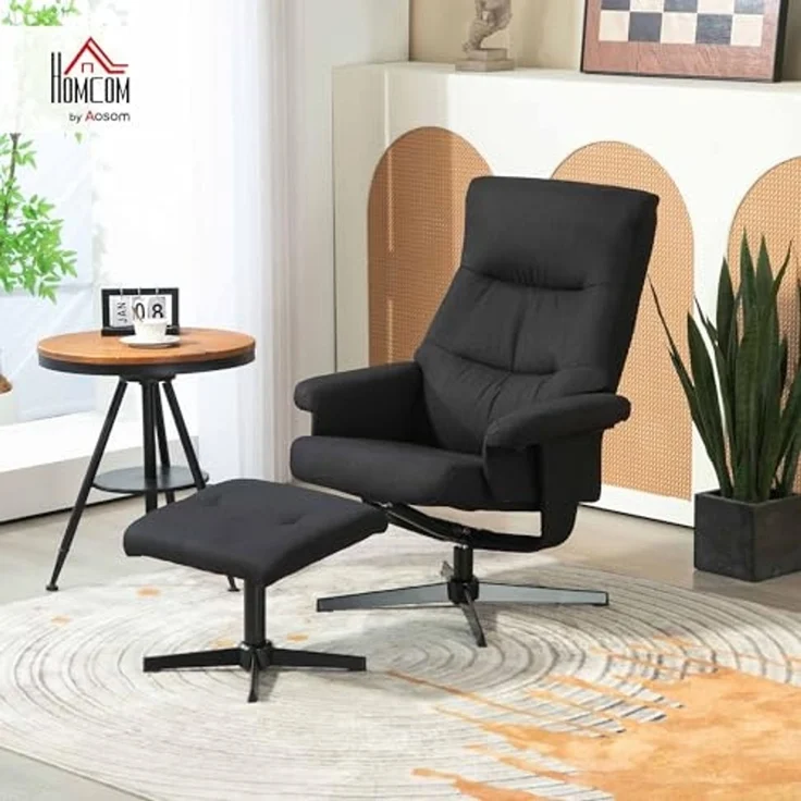 HOMCOM Relaxsessel mit Hocker, Gepolstert Fernsehsessel mit Liegefunktion, Wippfunktion (TV-Sessel, 2-St, Liegesessel), für Wohnzimmer, Schlafzimmer, Schwarz – Bild 2