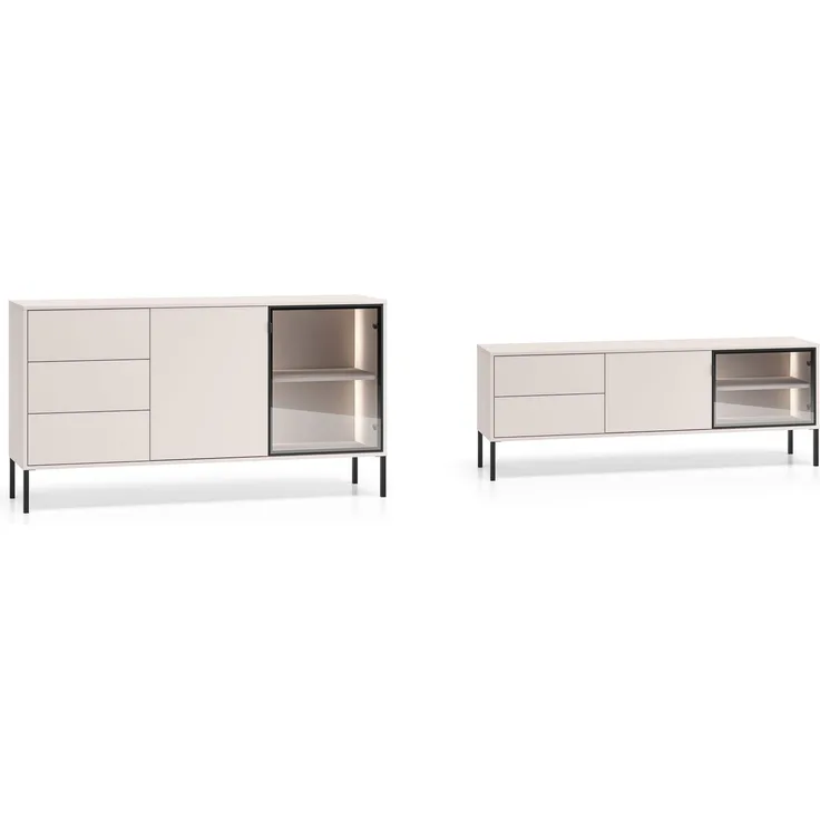 Wohnzimmer-Set Barnee Wohnwand Ausführung braun mit Beleuchtung