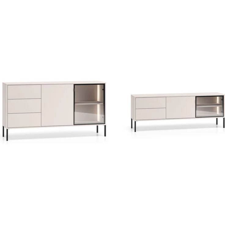 Wohnzimmer-Set Barnee Wohnwand Ausführung braun mit Beleuchtung