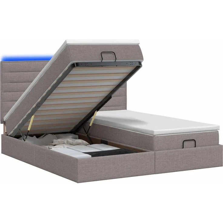 vidaXL Ottoman-Bett mit Matratze und LED Taupe 180 x 200 cm Stoff 3458420 – Bild 2