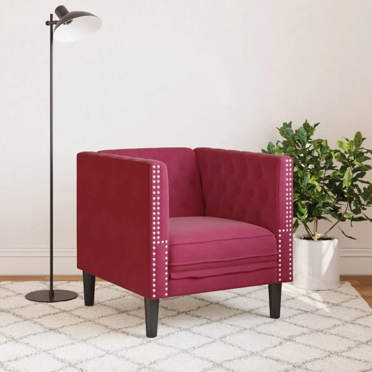 vidaXL Chesterfield-Sessel Weinrot Samt 372677 – Bild 2