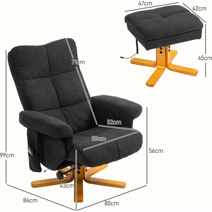 HOMCOM Massagestuhl, Polyester, Schaumstoff, Schwarz, 80L x 86B x 99H cm – Bild 3