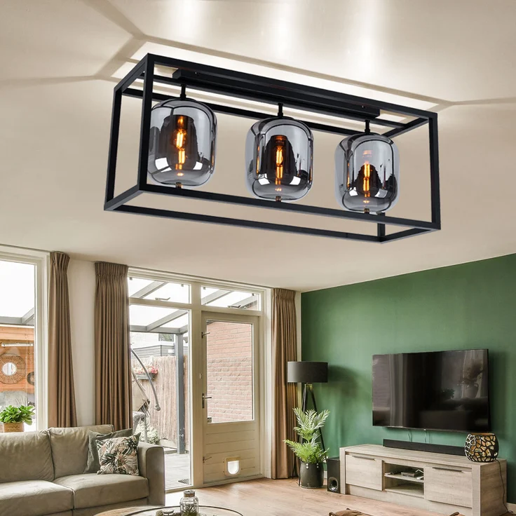 Deckenleuchte, schwarz, Glas rauch, L 77 cm – Bild 2