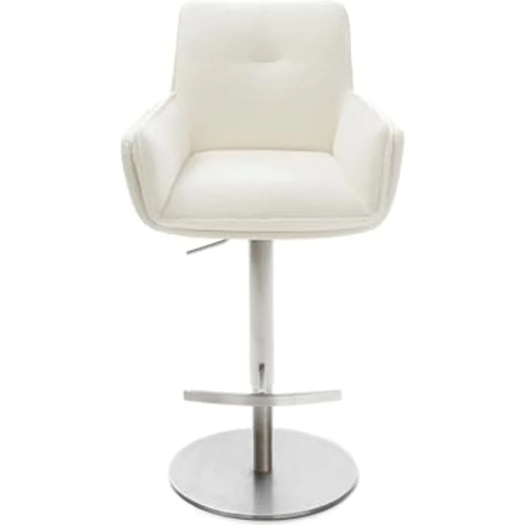 Barstuhl Nela-Flex Bouclé Soft Beige Drehfuß höhenverstellbar Edelstahl Silberfarben – Bild 3