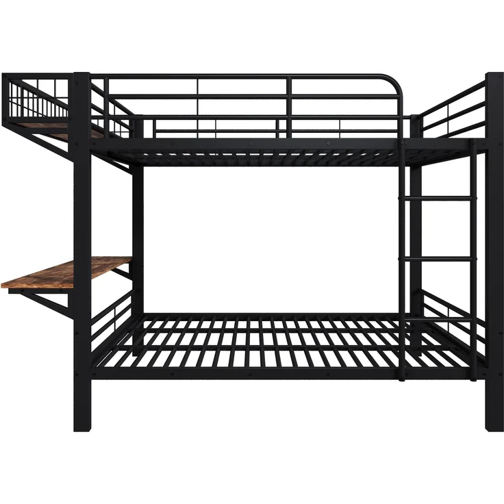 Etagenbett, 140x200 cm, Schreibtisch, Offenem Staufach, Geländer, Leiter, Ohne Matratze, Metall, Schwarz – Bild 8