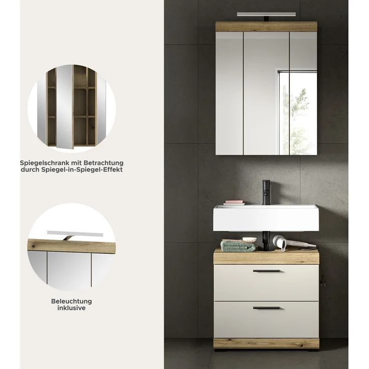 Badezimmer-Set >Scout< in Evoak Oak / Kaschmir - 60x191x34cm (BxHxT) – Bild 8