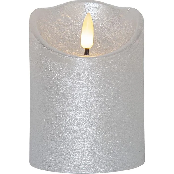 LED Echtwachskerze ,Flamme Rustic' , Batterien , Timer , warmweiß flackernd , silber , H 10cm , Ø 7 ,5cm – Bild 1
