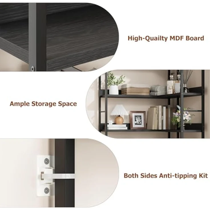 GarveeLife 5-Stufige Eckbibliothek, Bibliothek Aufbewahrun-l-Förmige Eckregal, Stehregal & Aufbewahrungsregal Für Wohnzimmer, Schlafzimmer, Büro & Arbeitszimmer 78p x 78l x 174h-Schwarz – Bild 5