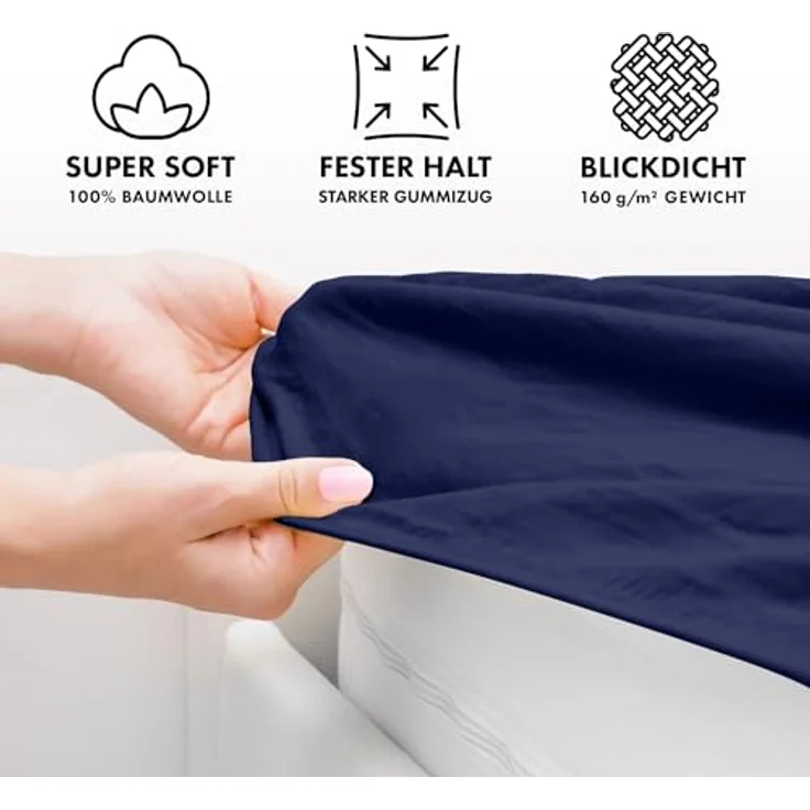 Jacobson Jersey Spannbettlaken Spannbetttuch Baumwolle Bettlaken (140x200-160x200 cm, Dunkelblau) – Bild 4