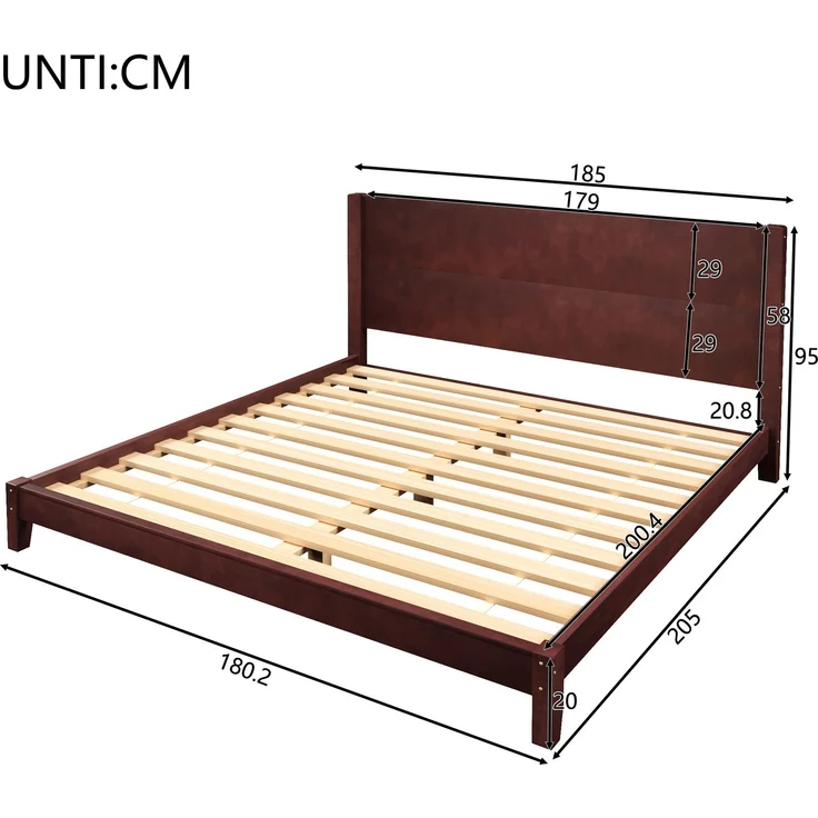 Merax Doppelbett, 180x200 Plattformbett mit Kopfteil und Lattenrost, Braun – Bild 4