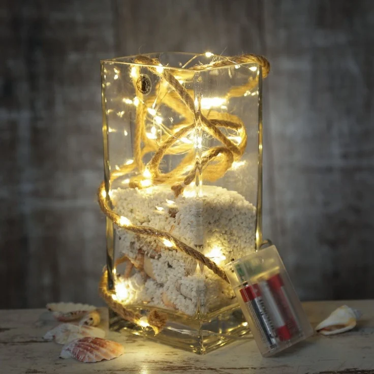 MARELIDA LED-Lichterkette Seil Jute maritime Deko Kordel Tau 40LED 2m Timer Naturseil für Innen, 40-flammig – Bild 3