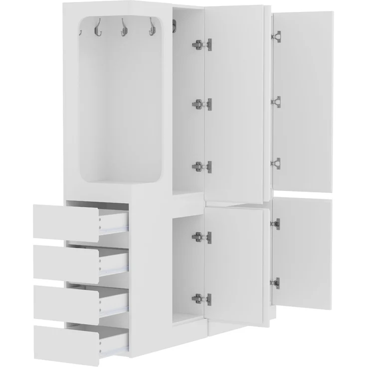 Kleiderschrank 140 x 40 x 170 cm in Weiß und Holzfarbe mit offenem Hängebereich und Schubladen – Bild 6
