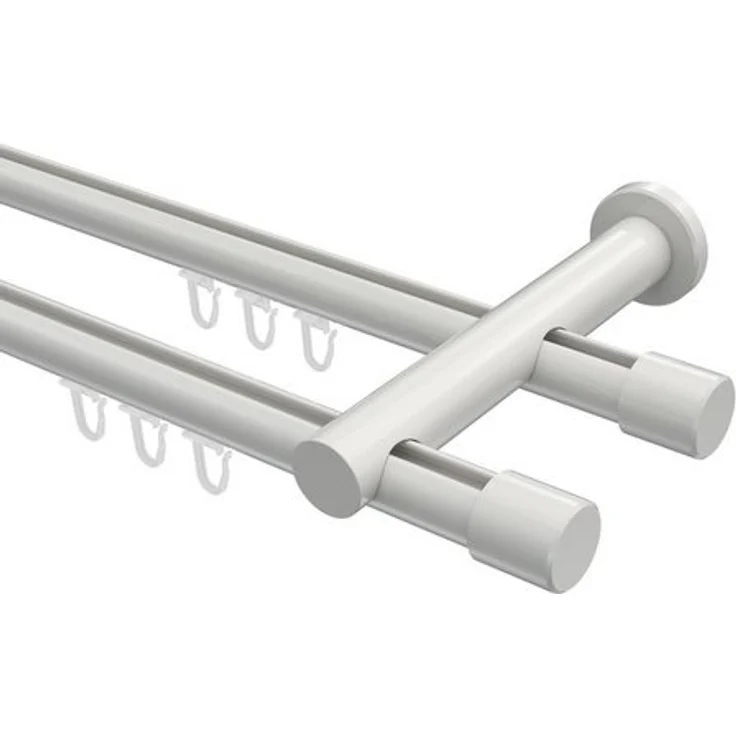 INTERDECO Gardinenstange Platon Santo, Ø 20 mm, 2-läufig, Wandmontage, Weiß – Bild 4