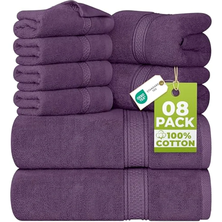 Utopia Towels - 8 teilig Handtücher Set aus Baumwolle mit Aufhänger - 2 Badetuch, 2 Handtücher und 4 Washclappen - (Pflaume) – Bild 2