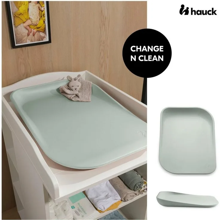 Hauck Wickelauflage Change N Clean, Keil Wickeltischunterlage 50x70 cm, Wickelmatte, Abwaschbar, Hygienisch, Wickelmulde bis 25 kg, Pflegeleicht (Sage)