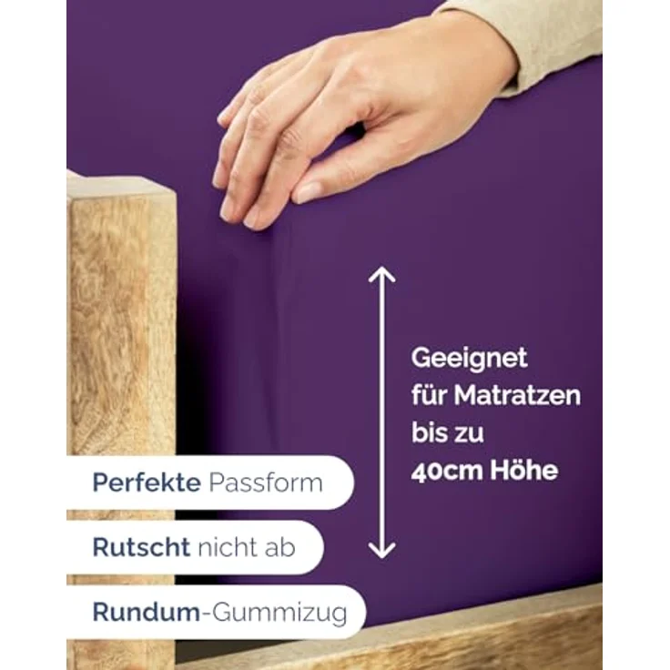 CGK Unlimited Spannbettlaken 90x190 cm, Mikrofaser Spannbetttuch 40 cm tief, violett, Oeko-Tex Standard 100 zertifiziert – Bild 3