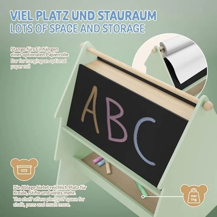 Joyz Spielzeugtruhe Kinderregal Kindermöbel Kinderzimmerregal Spielzeug Spielzimmer Möbel, Tanne Kindertafel mit Ablage & Papierrolle MDF / Kiefer – Bild 4