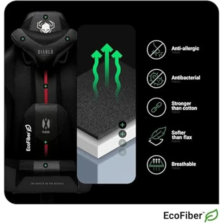 Diablo Chairs Gaming-Stuhl X-Player 2.0 ergonomischer Drehstuhl mit Höhenverstellung Verstellbarer Kopfstütze und Lendenkissen HR-Schaum Tilttech-System 58 x 35,5 x 117 cm Größe S – Bild 7