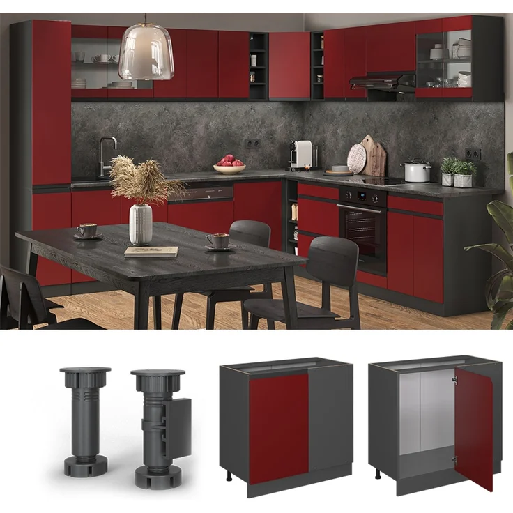 Eckunterschrank R-Line Rot 86 cm J-Shape, ohne Arbeitsplatte Vicco – Bild 2