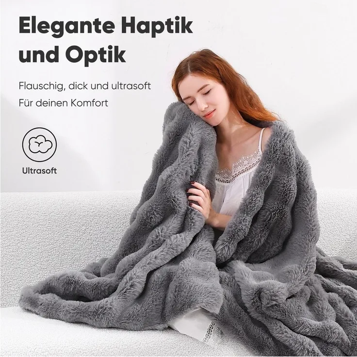 Wohndecke Kunstfelldecke Weiche Kuscheldecke Felloptik 150x200cm Kunstfell Decke, Elegear, Kuscheldecke Fell Bubble Decke Kaninchenfell Decke für Couch Bett Sofa