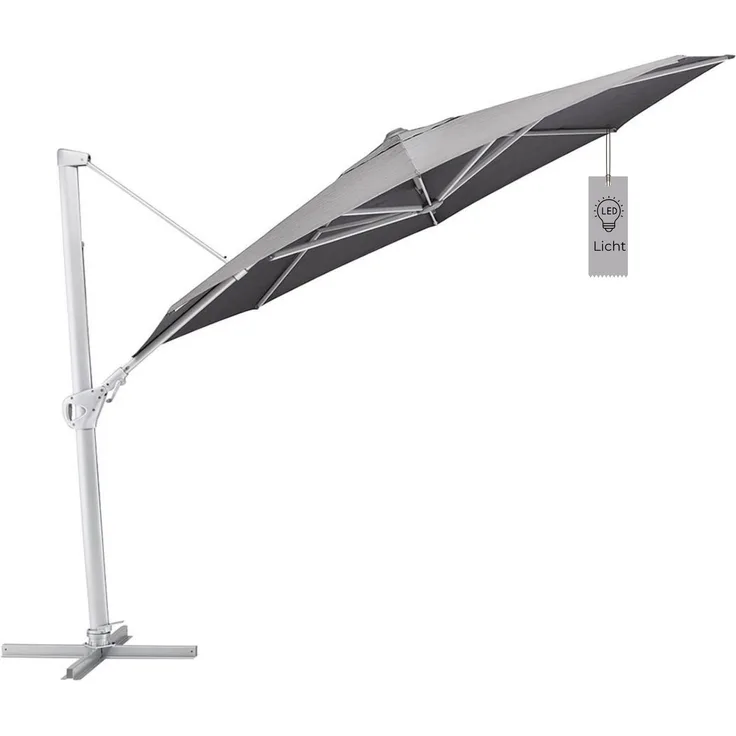 Kettler Ampelschirm LED 350 cm Sonnenschirm rund Silber / Charcoal
