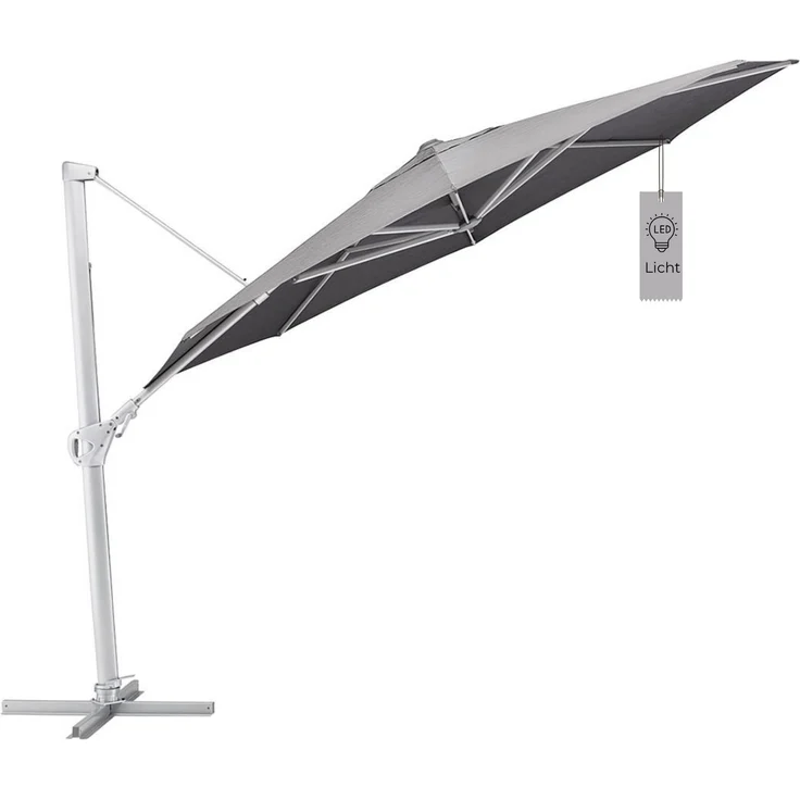 Kettler Ampelschirm LED 350 cm Sonnenschirm rund Silber / Charcoal – Bild 1