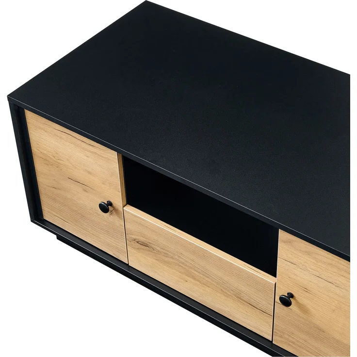 Couchtisch 100 x 50 x 45 cm, mit Schubladen, mit Ablagefächern, aus Spanplatte, Mattschwarz / Naturfarben – Bild 16