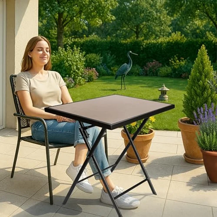 BRUBAKER Gartentisch Bergamo - 58 x 58 cm Balkontisch wetterfest (1-St, Campingtisch eckig mit Stein Optik - Klapptisch für Balkon, Terrasse), Metall Beistelltisch klappbar - Bistrotisch – Bild 10